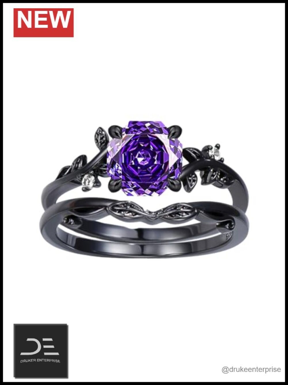 925 Sterling Silver Rose Cut Promise Ring Set 2Pcs Engagement